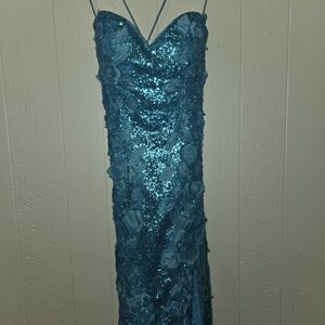 Jovani Teal Sequin Kids Formal Dress